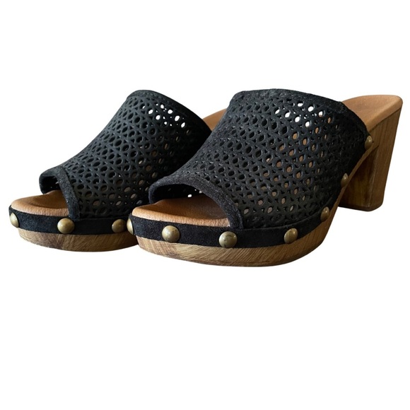 Eric Michael Black and Brown Mules with Mesh and Studded Design Size 36 - Picture 3 of 10